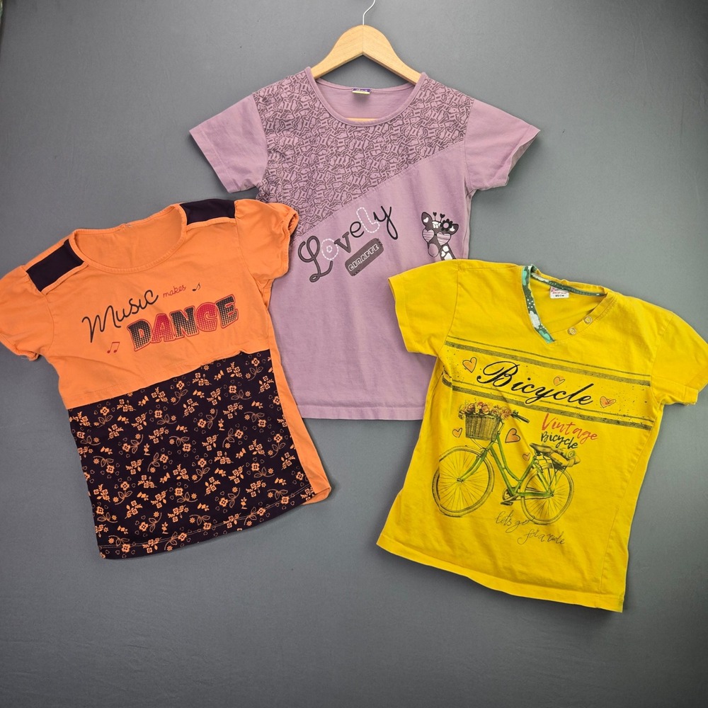 HiFun Girls Graphic T-Shirt Lot 3pk 85cm Multi Color Bicycle Giraffe Music Tee